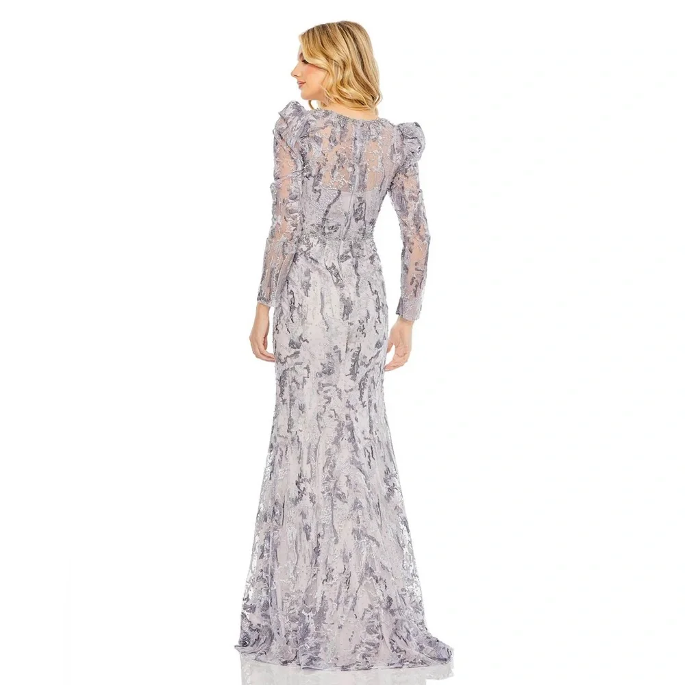 NWT $798 MAC DUGGAL 20425 V-Neck Embellished Puff Sleeve Gown Lilac Dress Purple - Picture 4 of 5